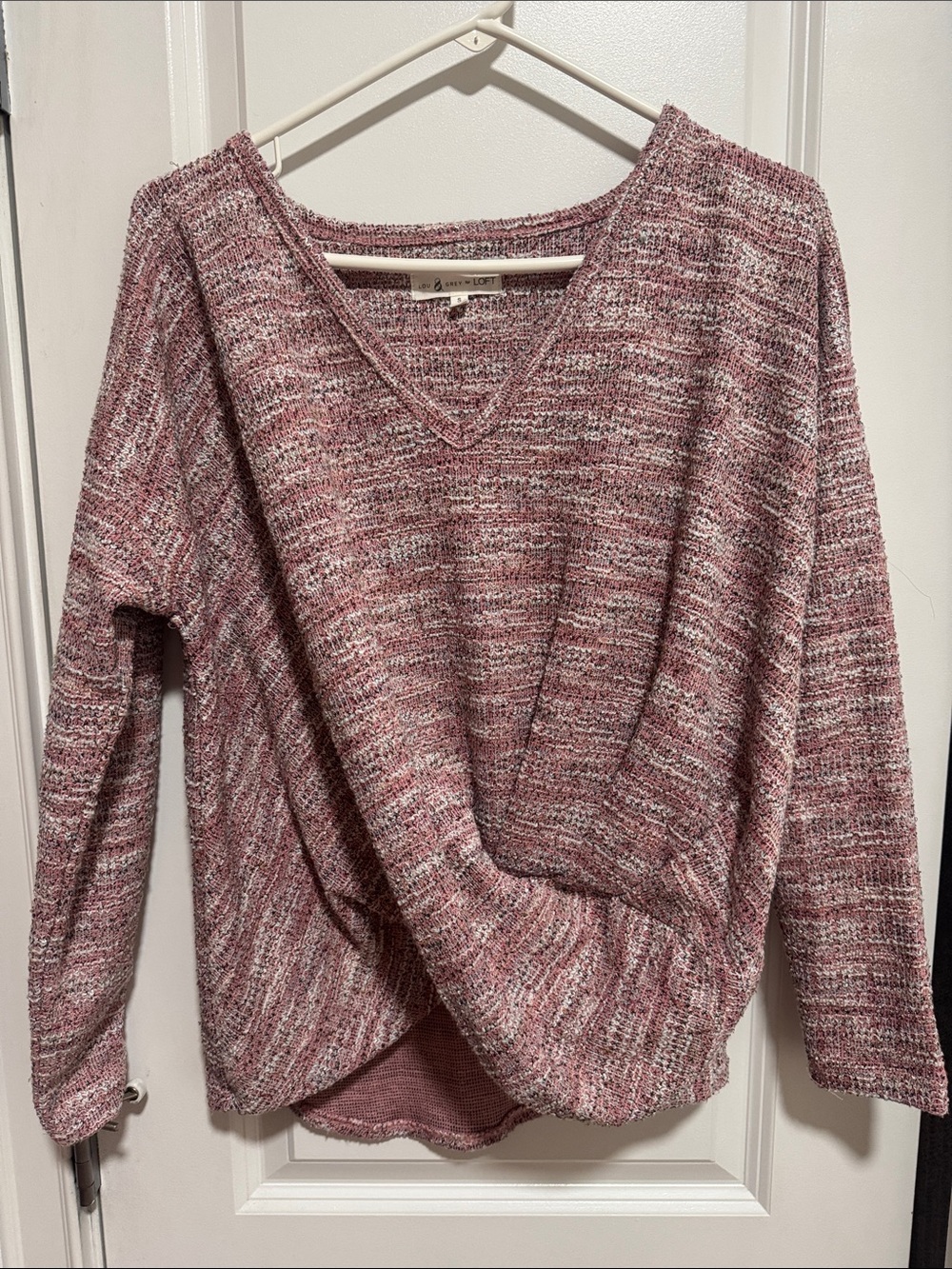 Lou & Grey Marled Rose-Pink V-Neck Knit Top